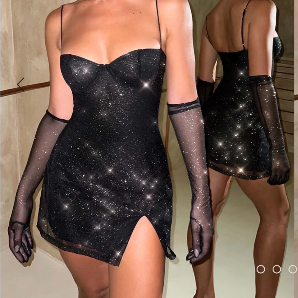PIXIE MINI DRESS - BLACK SPARKLE with GLOVES